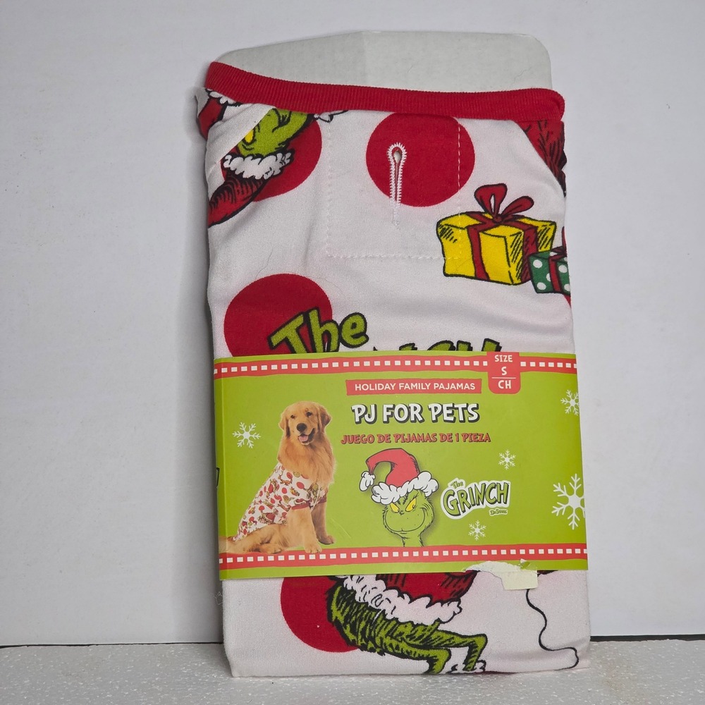 Dr Seuss The Grinch Family Pet Pajamas Small White Holiday Dog PJs Size S